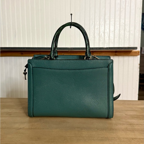 Coach Green Refiner Pebbled Leather Zoe Snakeskin Carryall Crossbody Tote Bag - Picture 3 of 14